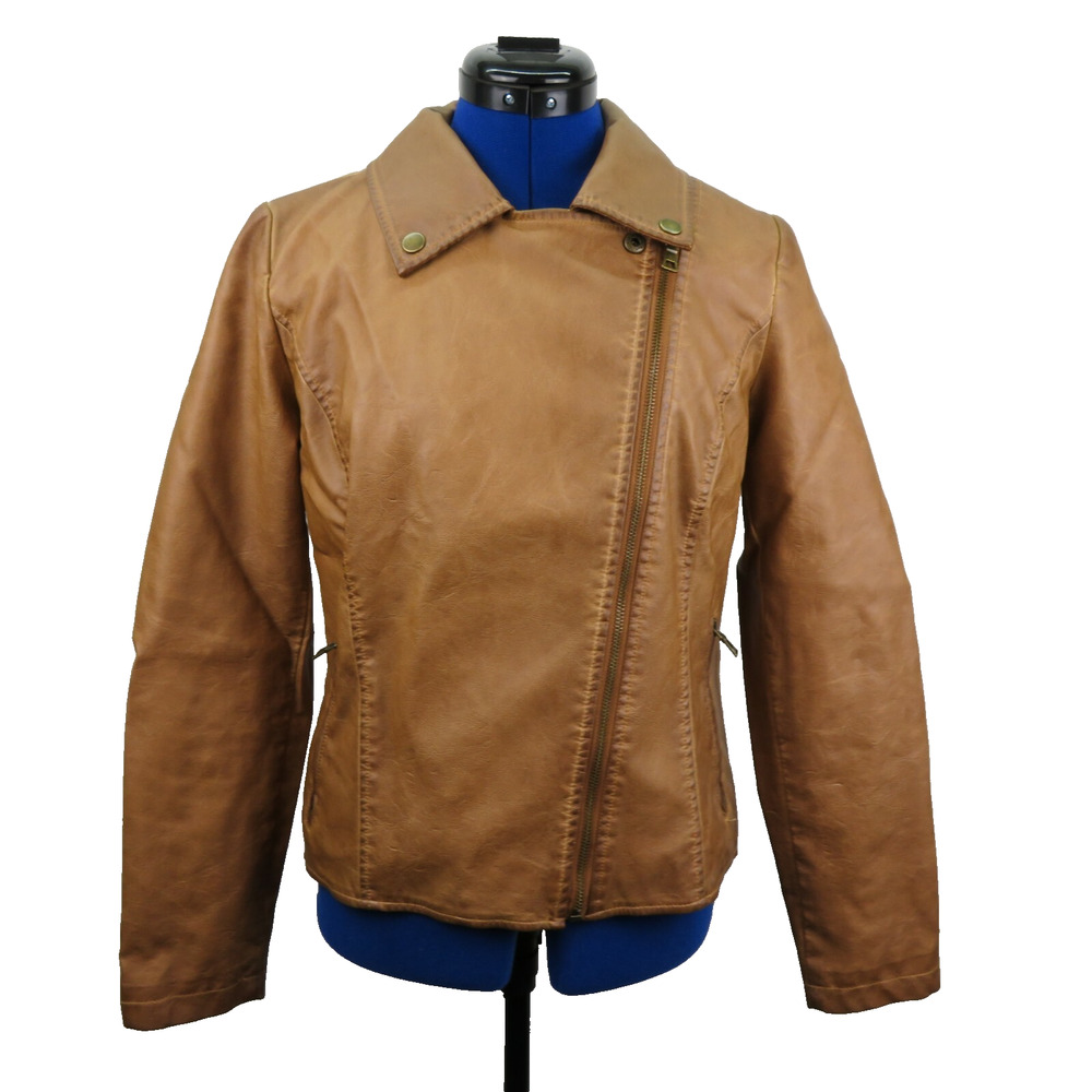 Bagatelle Faux Leather Jacket Women’s Small Camel Bronze Soft Moto Street Style - Picture 2 of 12